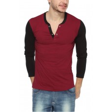 PepperCub Men's Henley Vneck Full Sleeve T-shirt - Maroon